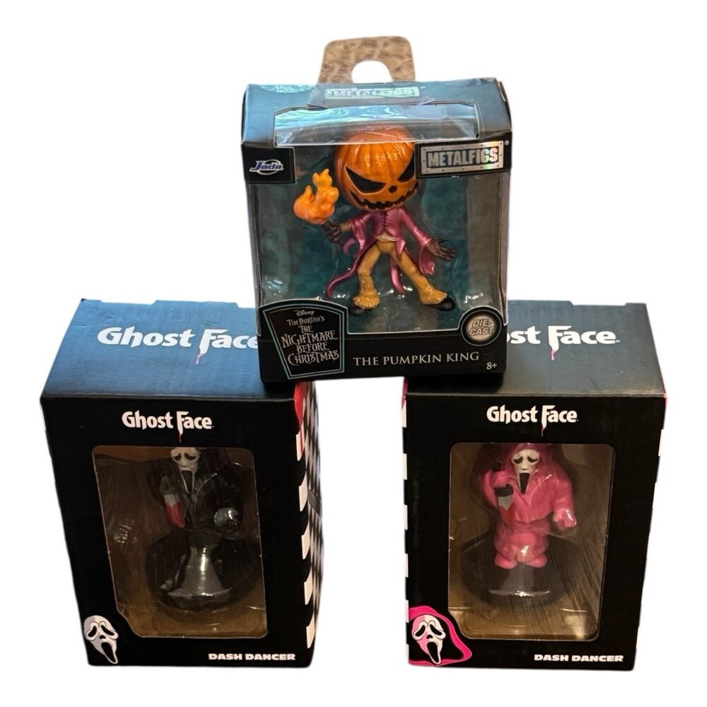 Lot of 2 Ghost Face Dash Dancers & 1 Metalfigs Pumpkin King Figure – Brand New